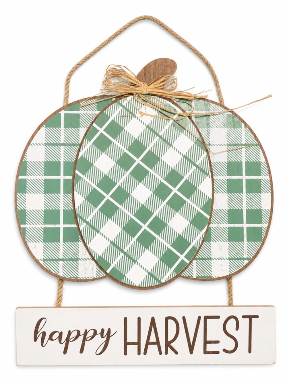 Happy Harvest Green Plaid Pumpkin Hanging Wall Decor